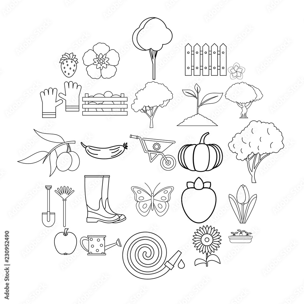 Poster garth icons set. outline set of 25 garth vector icons for web isolated on white background