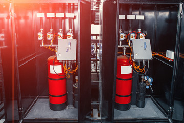 Industrial automatic fire extinguishing system, cabinet with balloon of fire-fighting foam,...