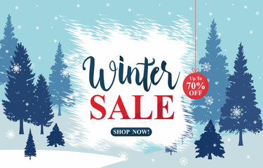 Fototapeta na wymiar Winter Sale Marketing Discount Promotion Banner Card Snow Pine