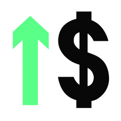 Dollar growth, income growth, raster icons on white background - dollar up, minimalistic design