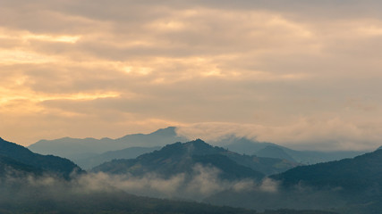 Landscape of mountain with sunrise and clouds