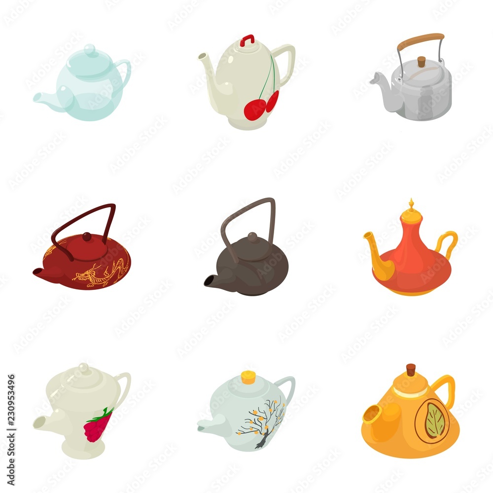 Poster mess tin icons set. isometric set of 9 mess tin vector icons for web isolated on white background