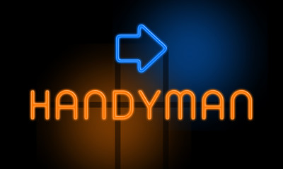 Handyman - orange glowing text with an arrow on dark background