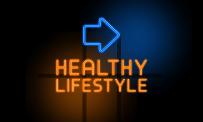 Healthy Lifestyle - orange glowing text with an arrow on dark background