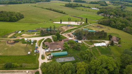 Aerial view of French farm in the countryside