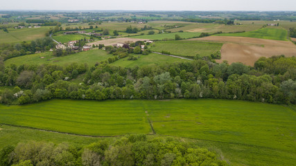 Fototapeta na wymiar Aerial view of campaign landscape in the French countryside, Rimons, Gironde
