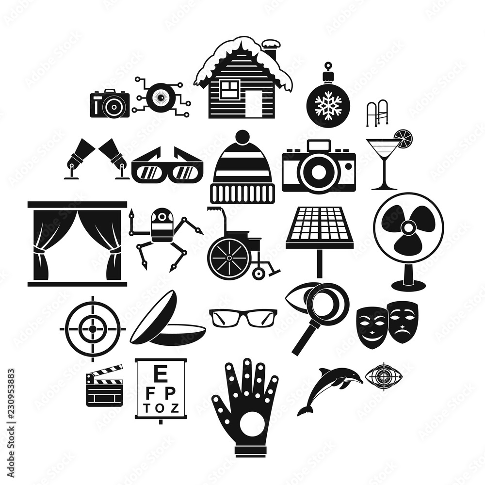 Poster specs icons set. simple set of 25 specs vector icons for web isolated on white background