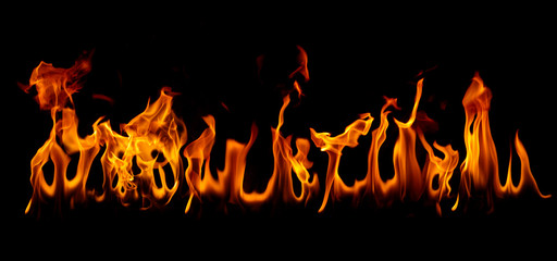 Fire flames on black background