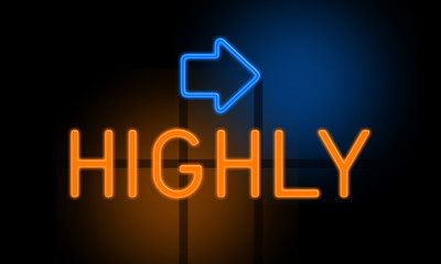 Highly - orange glowing text with an arrow on dark background