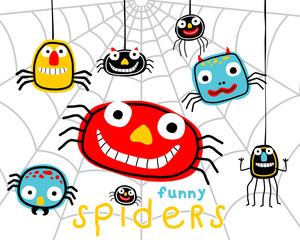 Funny colorful spiders cartoon