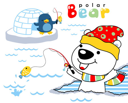 Baby polar bear cartoon with penguin