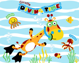 Naklejka na ściany i meble Vector illustration with giraffe cartoon dive