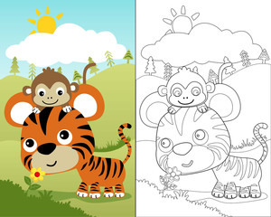 Obraz na płótnie Canvas coloring book with cute animals on landscape background