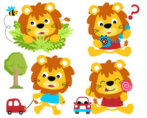 Vector illustration set of cute lions cartoon