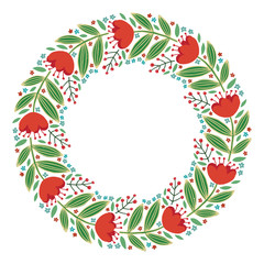 Christmas Wreath with Round Frame for Cards Design Vector Layout with Copyspace Can be use for Decorative Kit, Invitations, Greeting Cards, Blogs, Posters, Merry Christmas and Happy New Year.