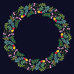 Christmas Wreath with Round Frame for Cards Design Vector Layout with Copyspace Can be use for Decorative Kit, Invitations, Greeting Cards, Blogs, Posters, Merry Christmas and Happy New Year.