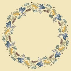 Christmas Wreath with Round Frame for Cards Design Vector Layout with Copyspace Can be use for Decorative Kit, Invitations, Greeting Cards, Blogs, Posters, Merry Christmas and Happy New Year.