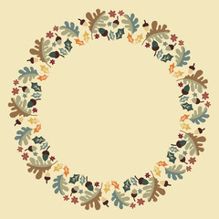 Christmas Wreath with Round Frame for Cards Design Vector Layout with Copyspace Can be use for Decorative Kit, Invitations, Greeting Cards, Blogs, Posters, Merry Christmas and Happy New Year.