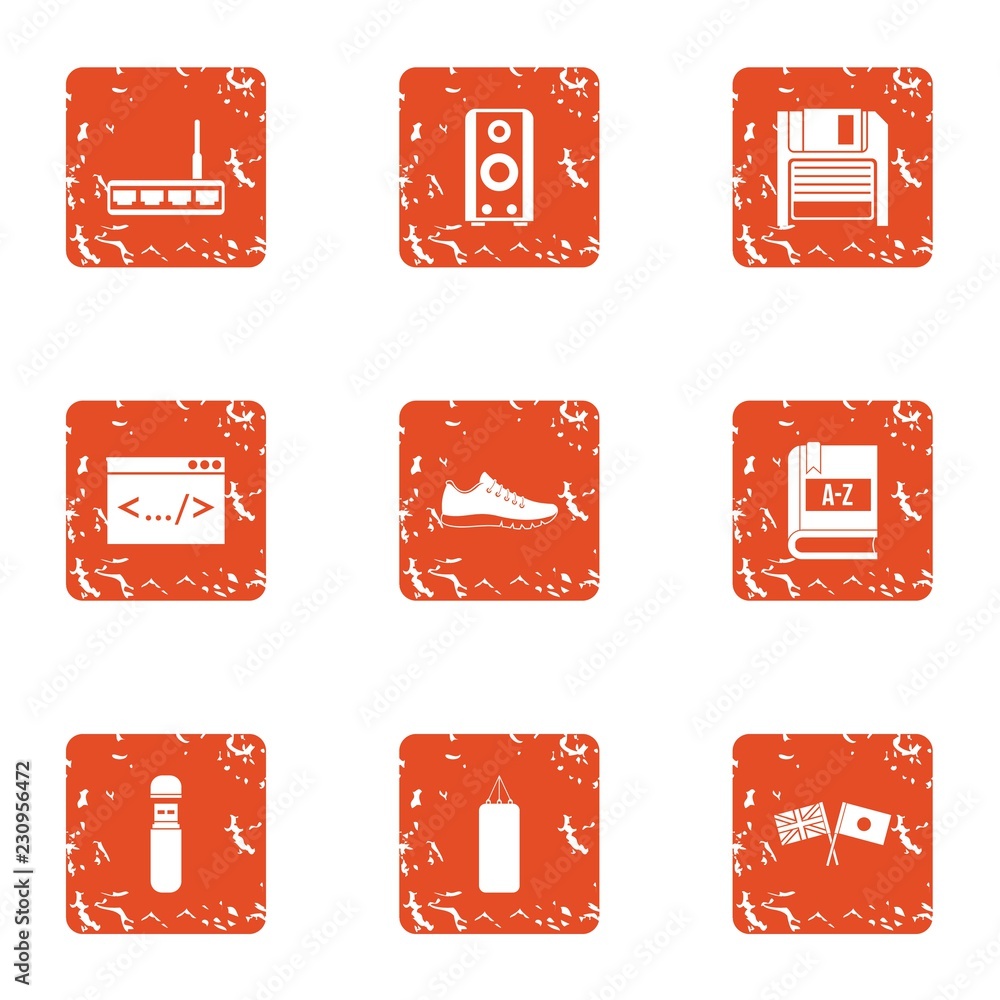 Poster reprogramming icons set. grunge set of 9 reprogramming vector icons for web isolated on white backgr