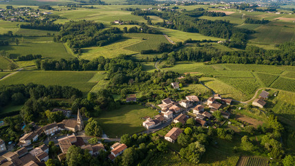 Fototapeta na wymiar Aerial view of campaign landscape in the French countryside, Gironde