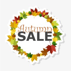 Banner for autumn sale in frame from leaves, sticker