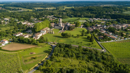 Fototapeta na wymiar Aerial view Abbey de la Sauve-Majeure, Route to Santiago de Compostela, France, UNESCO