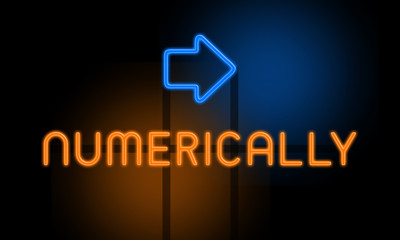 Numerically - orange glowing text with an arrow on dark background