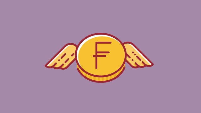Animation of flying Franc coin which is shoot down by arrow, currency depreciation concept. Flat design style HD animation with green screen