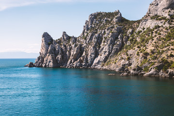 Fototapeta na wymiar Mountain sea bay rocks panoramic landscape