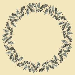 Christmas Wreath with Round Frame for Cards Design Vector Layout with Copyspace Can be use for Decorative Kit, Invitations, Greeting Cards, Blogs, Posters, Merry Christmas and Happy New Year.