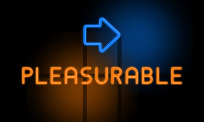 Pleasurable - orange glowing text with an arrow on dark background