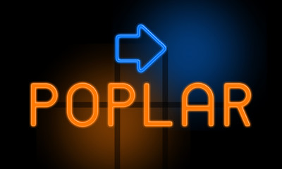 Poplar - orange glowing text with an arrow on dark background