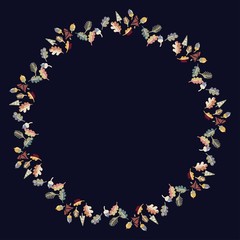 Christmas Wreath with Round Frame for Cards Design Vector Layout with Copyspace Can be use for Decorative Kit, Invitations, Greeting Cards, Blogs, Posters, Merry Christmas and Happy New Year.