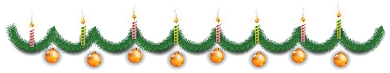 Christmas background with fir branches and toy balls. Vector illustration.
