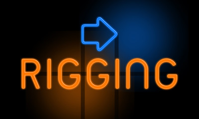 Rigging - orange glowing text with an arrow on dark background