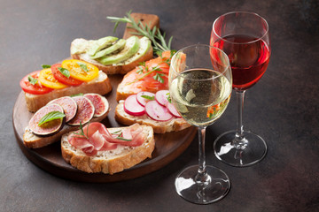 Brushetta or traditional spanish tapas