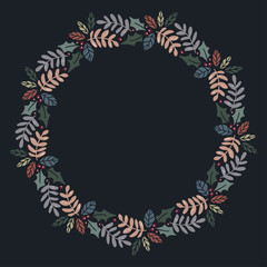 Christmas Wreath with Round Frame for Cards Design Vector Layout with Copyspace Can be use for Decorative Kit, Invitations, Greeting Cards, Blogs, Posters, Merry Christmas and Happy New Year.
