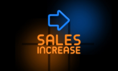 Sales Increase - orange glowing text with an arrow on dark background