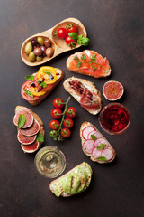 Brushetta or traditional spanish tapas