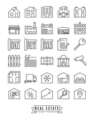 Real estate business vector line icons collection