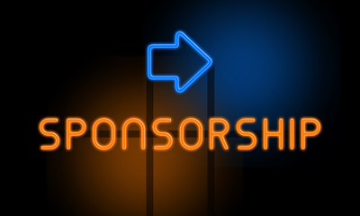 Sponsorship - orange glowing text with an arrow on dark background