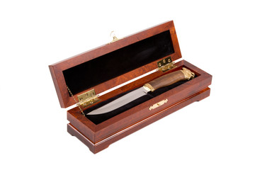 Hunting knife in a gift wooden case