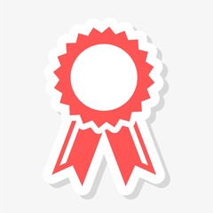 Red badge with ribbons sticker, Award ribbon symbol 