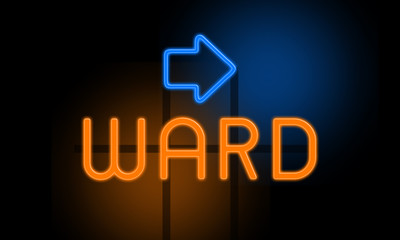 Ward - orange glowing text with an arrow on dark background