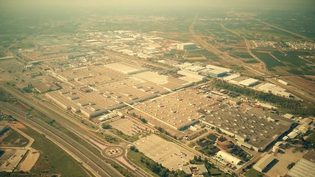 Aerial view of a moden car factory