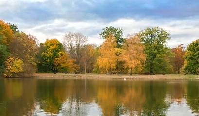 Fototapeta na wymiar autumn landscape with lake and trees