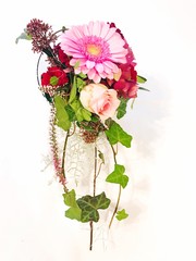 bouquet of pink roses in vase isolated on white
