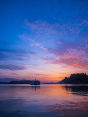 Fototapeta na wymiar Sunrise on the bay of Nidri in Lefkas Ionian island
