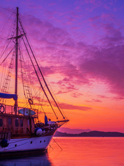 Sunrise on the bay of Nidri in Lefkas island Greece