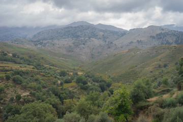 Hania, Crete - 09 26 2018: Mountain landscape Therisso